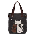 Load image into Gallery viewer, Cat Canvas Handbag Tote bag for Girls bags Filimohlls Black 
