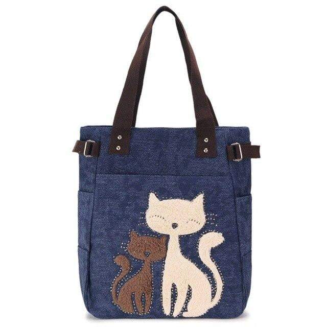 Cat Canvas Handbag Tote bag for Girls bags Filimohlls Deep Blue 