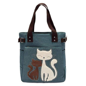 Cat Canvas Handbag Tote bag for Girls bags Filimohlls Green 