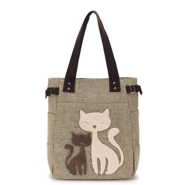 Cat Canvas Handbag Tote bag for Girls bags Filimohlls Khaki 