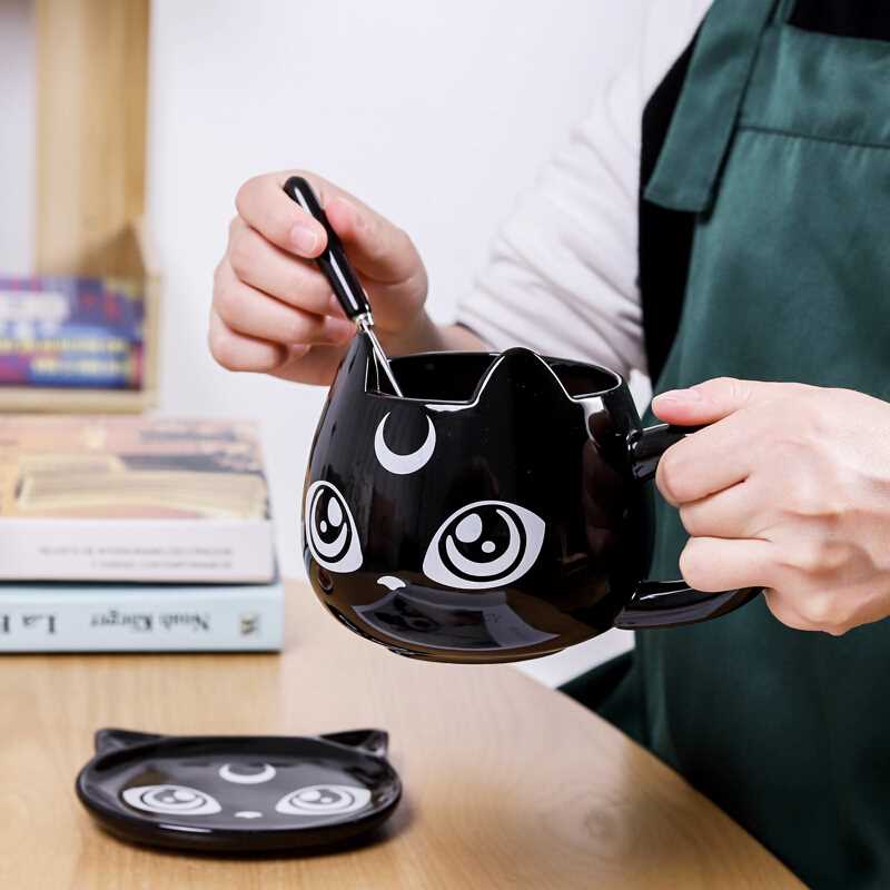 Black Cat Ceramics Mug [Coffee Mug + Spoon + Tray] - PawOfFun