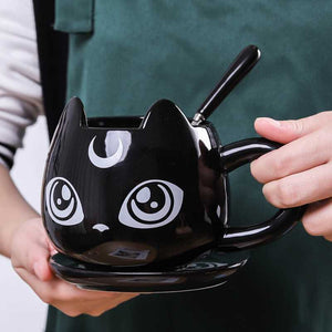 Black Cat Ceramics Mug [Coffee Mug + Spoon + Tray] - PawOfFun