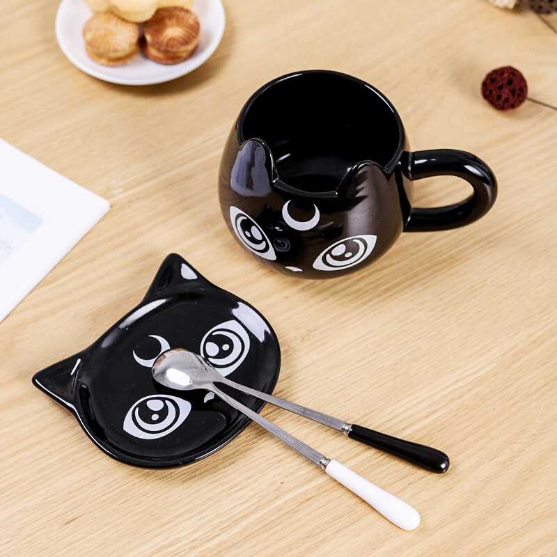 Black Cat Ceramics Mug [Coffee Mug + Spoon + Tray] - PawOfFun