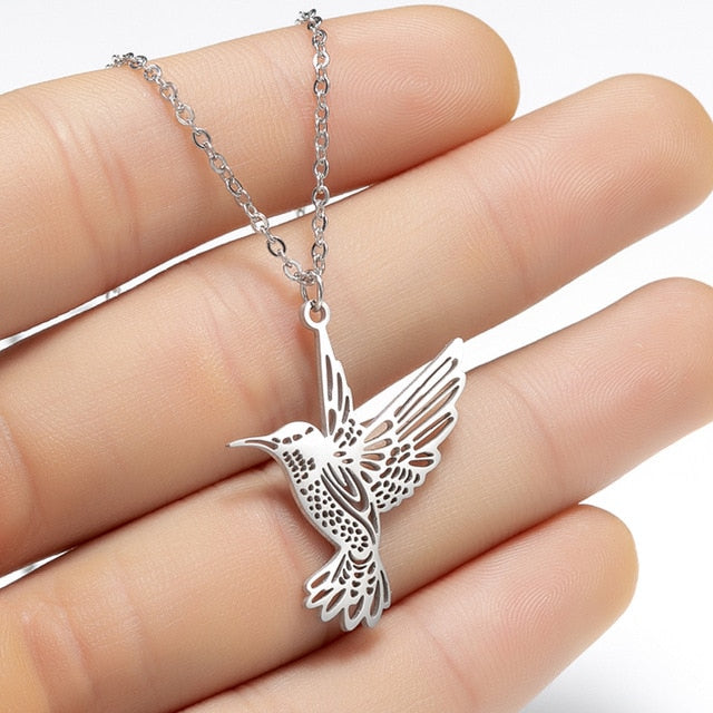 Stainless Steel Hummingbird, Cat Necklace For Women