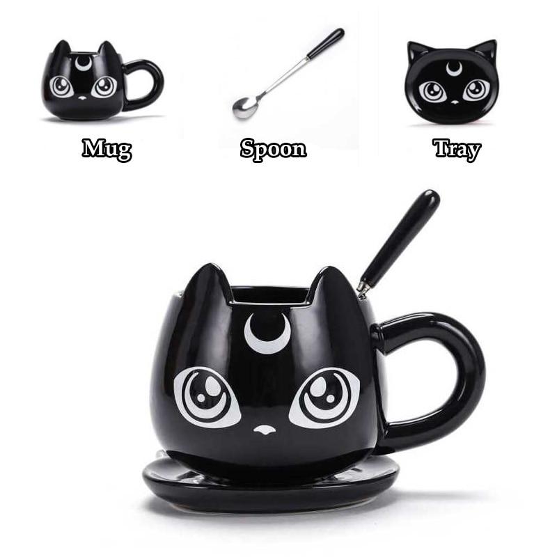 Black Cat Ceramics Mug [Coffee Mug + Spoon + Tray] - PawOfFun