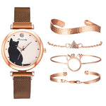 Load image into Gallery viewer, Beautiful Cat Watch &amp; Bracelet Set 5PCs
