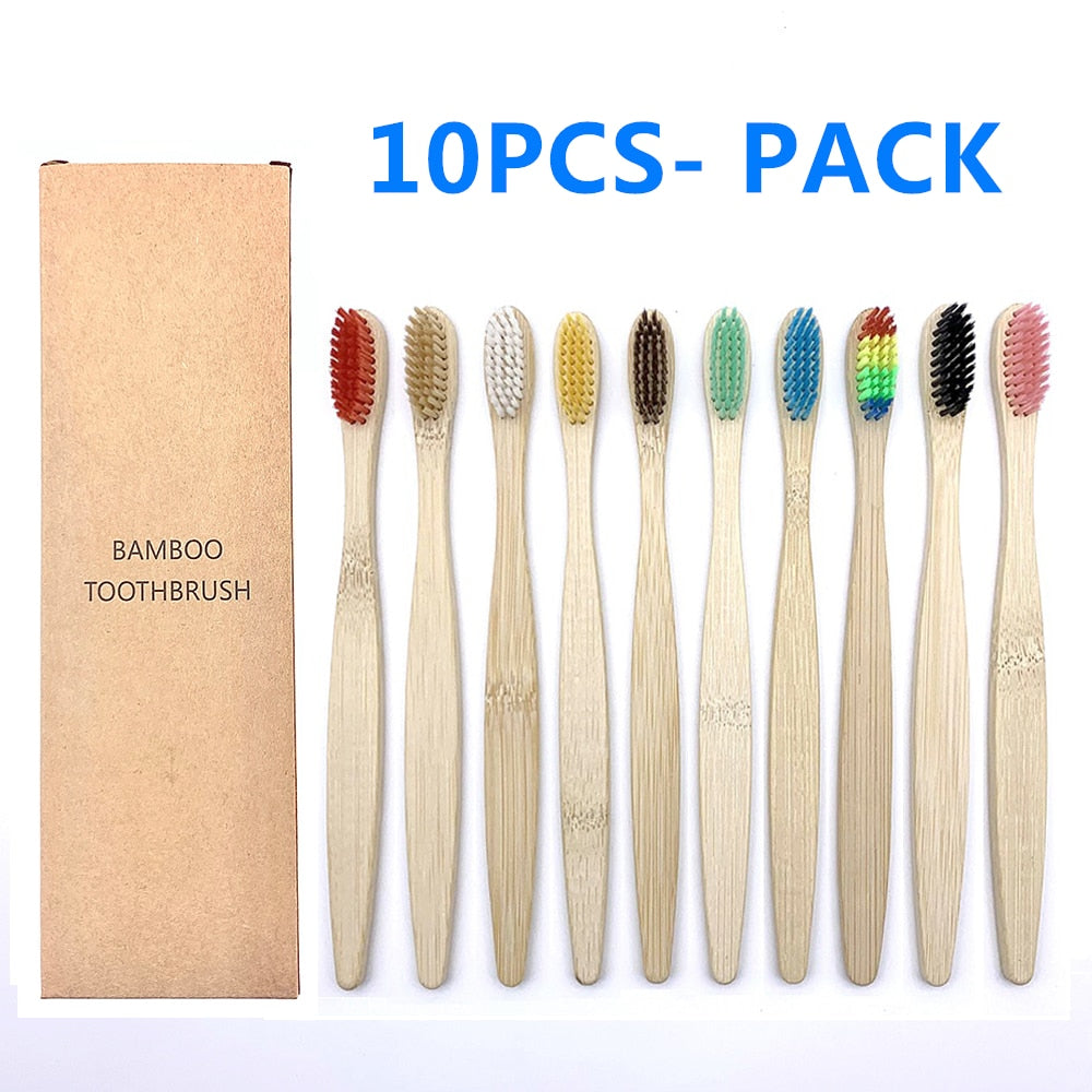 10PCS Natural Bamboo Toothbrush, Soft Bristle