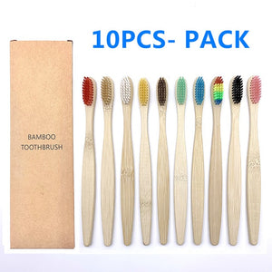 10PCS Natural Bamboo Toothbrush, Soft Bristle