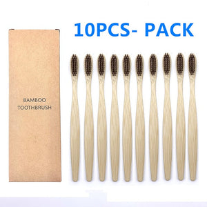 10PCS Natural Bamboo Toothbrush, Soft Bristle