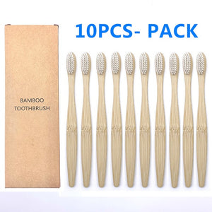 10PCS Natural Bamboo Toothbrush, Soft Bristle