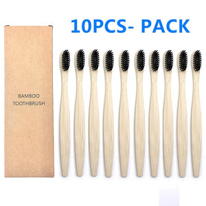 10PCS Natural Bamboo Toothbrush, Soft Bristle