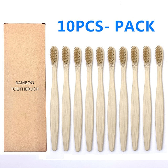 10PCS Natural Bamboo Toothbrush, Soft Bristle