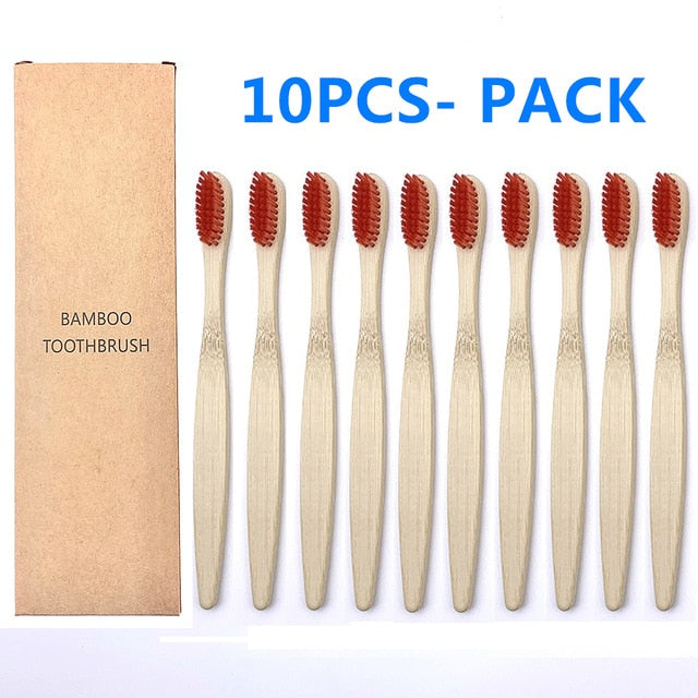 10PCS Natural Bamboo Toothbrush, Soft Bristle