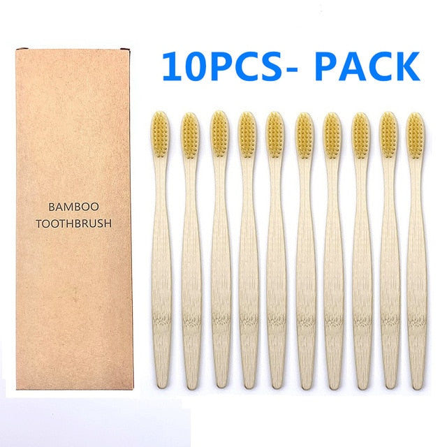 10PCS Natural Bamboo Toothbrush, Soft Bristle