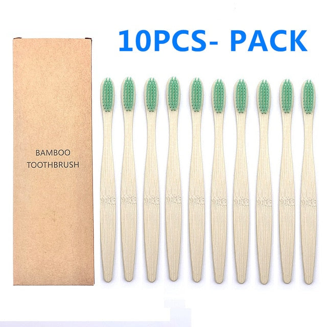 10PCS Natural Bamboo Toothbrush, Soft Bristle