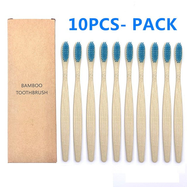 10PCS Natural Bamboo Toothbrush, Soft Bristle