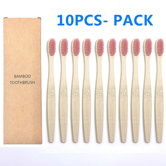 10PCS Natural Bamboo Toothbrush, Soft Bristle