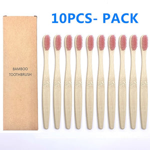 10PCS Natural Bamboo Toothbrush, Soft Bristle