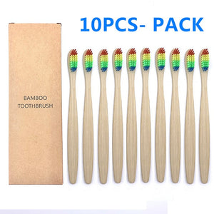 10PCS Natural Bamboo Toothbrush, Soft Bristle